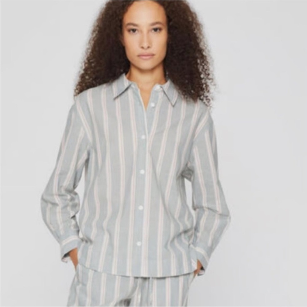 Eberjey Organic Sandwashed Willow Green Stripe Pajama Set S 100% Cotton